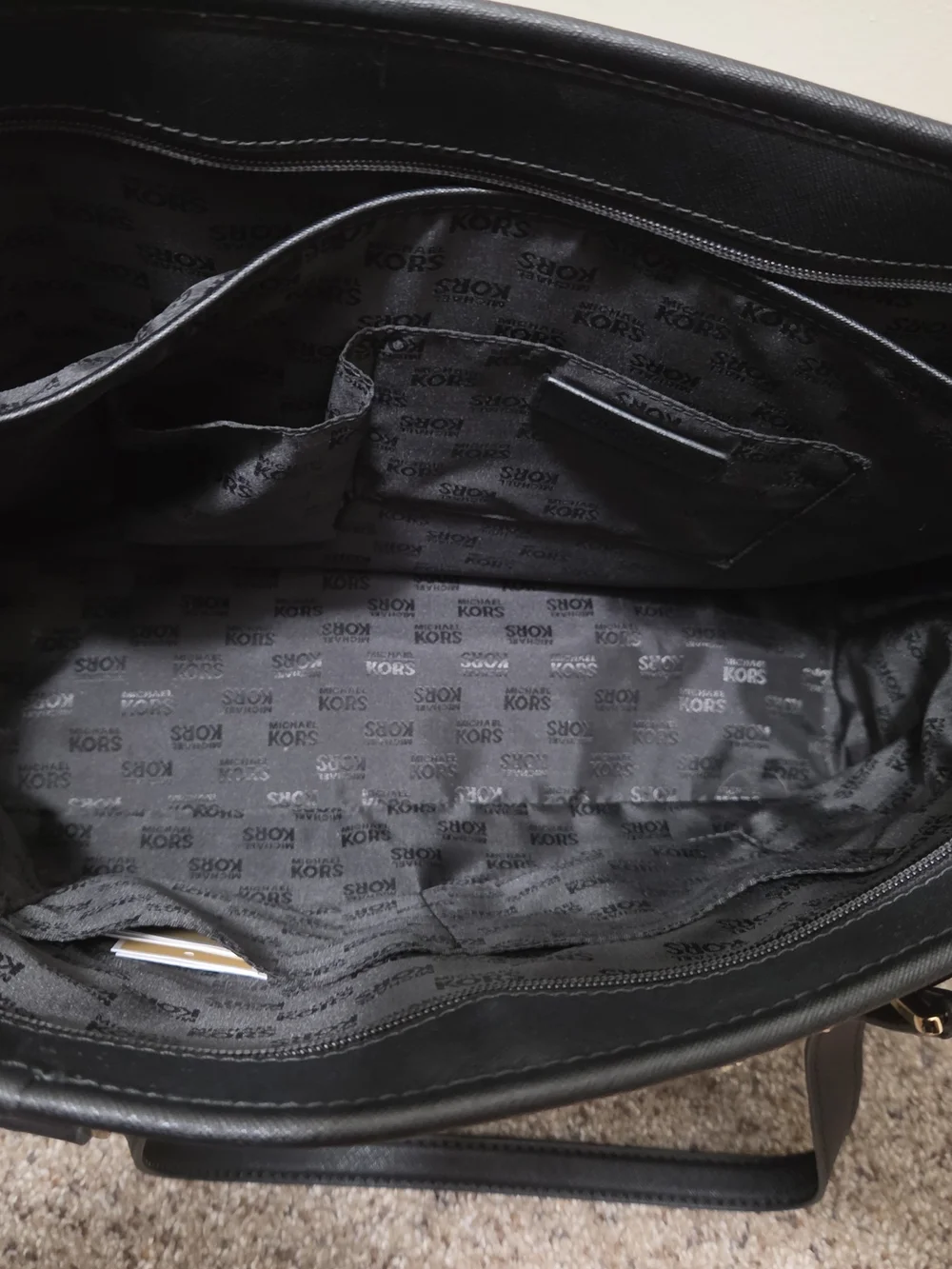 Michael Kors Black Saffiano Leather Tote with Gold MK Charm